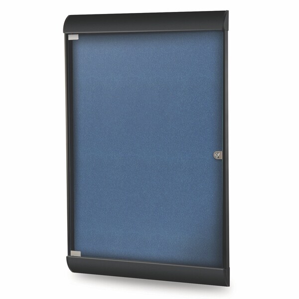 Enclosed Bulletin Board, 1 Door, Vinyl, Black Frame, 4 ft H x 2 ft W, Navy